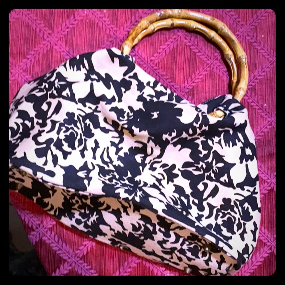 EUC unique canvas tan & black floral purse